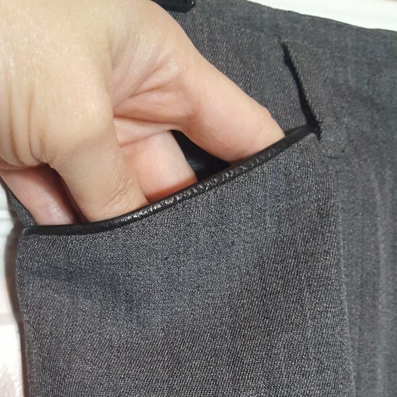 Lauren Virgin Wool Blend Faux Leather Trim Pants - Picture 2 of 7